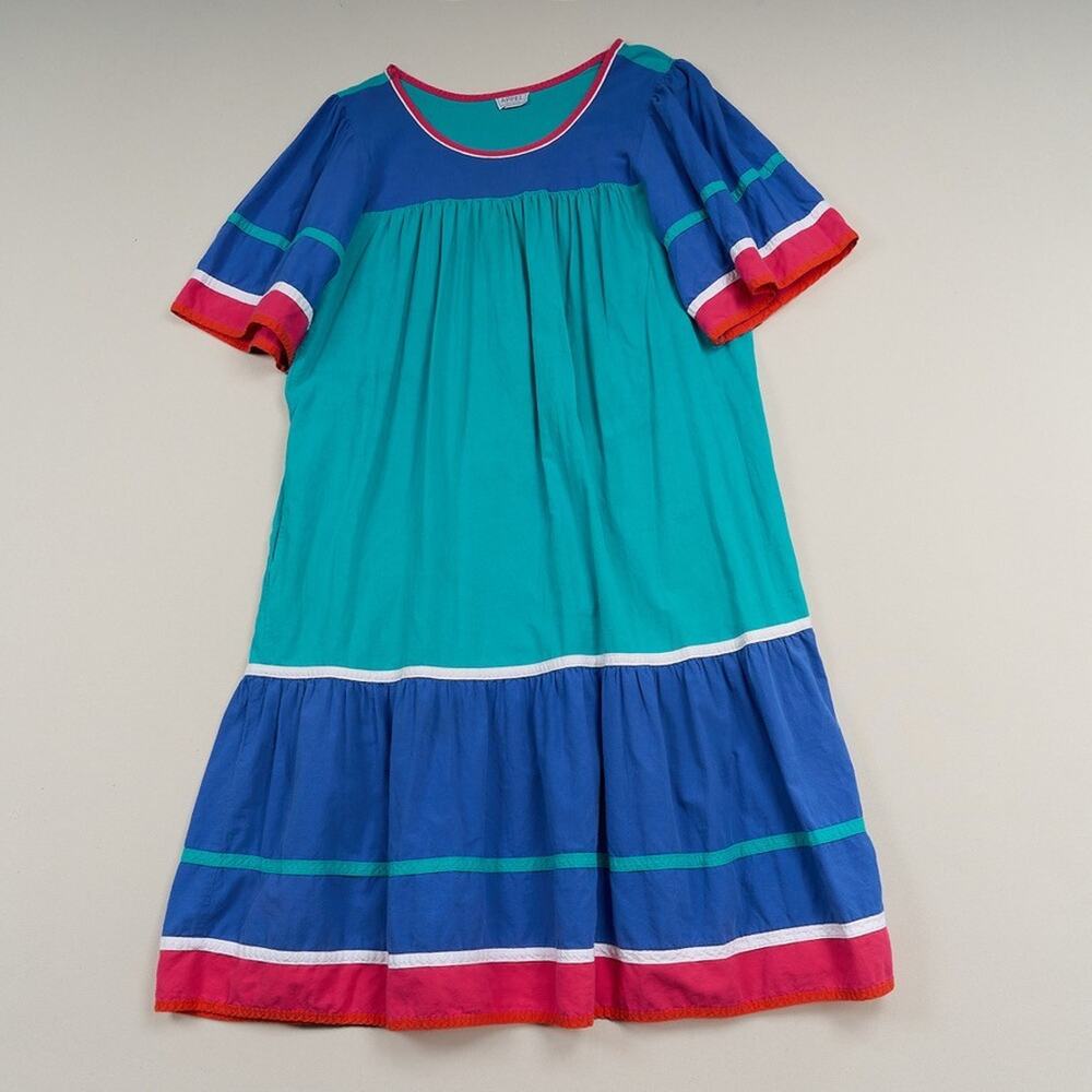 Vintage Appel Patio Dress Mumu Women's L Cotton Color Block Midi Caftan USA